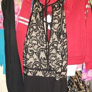 Nude and black lace maxi dress